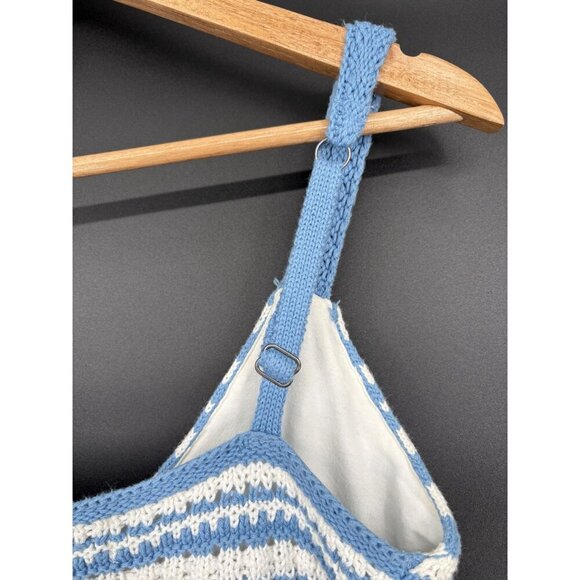 Hollister Women's Striped Crochet Knit Crop Top S Blue White Boho Festival Boho - Picture 6 of 10